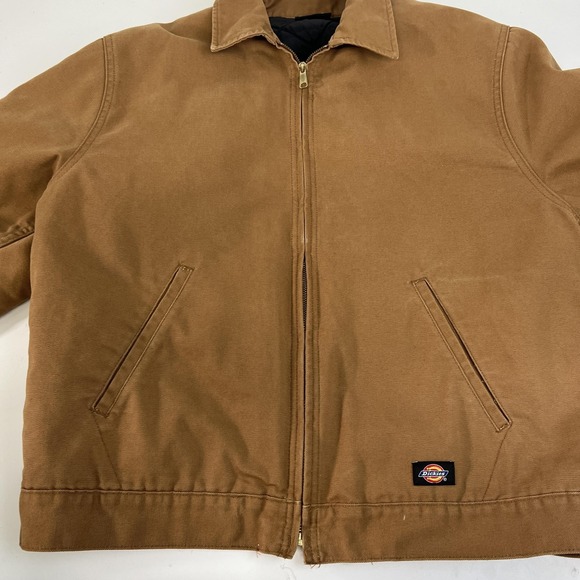 Dickies Jacket Mens XL Brown Quilted Lined Duck Canvas Zip Work Coat - Picture 8 of 14